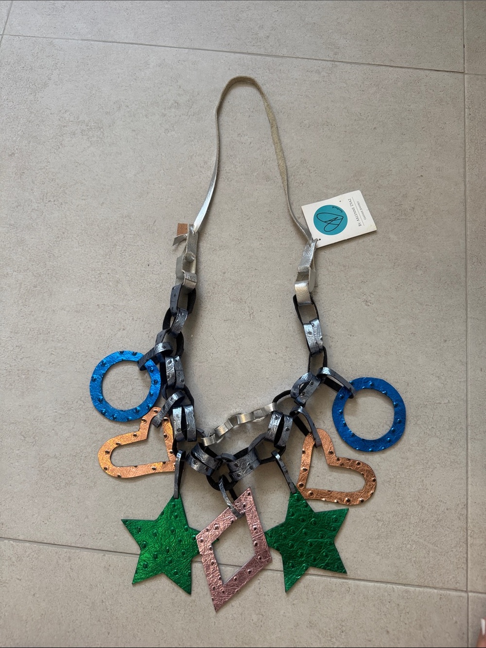 Arlenne Diaz Leather Multicolor Statement Necklace